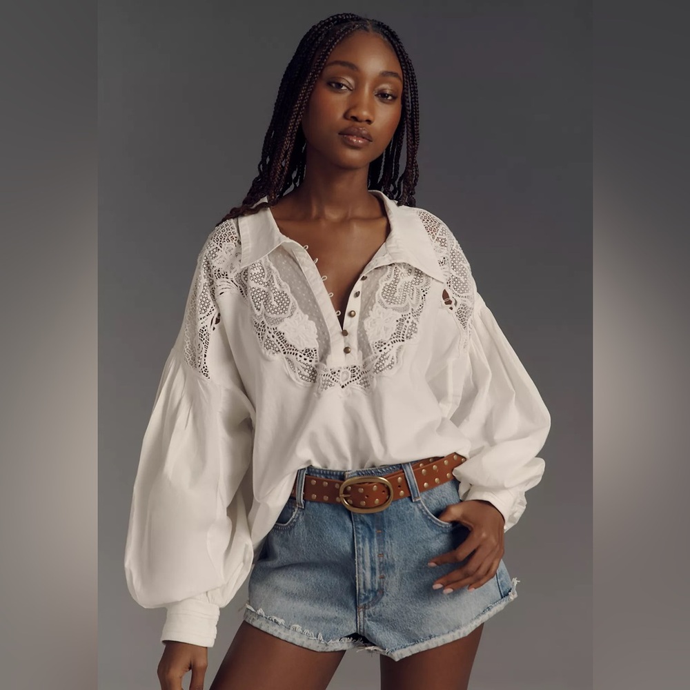 Maeve White Lace Detail Blouse
